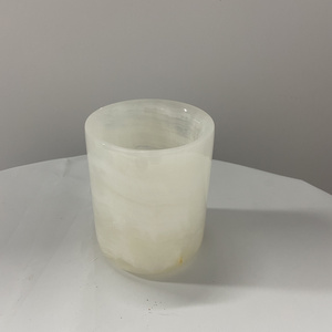 Bulk Unique Nordic White Onyx Candle Holders, Lanterns and Candle Jars with Glass Insert Empty Marble Jar for Candle Making