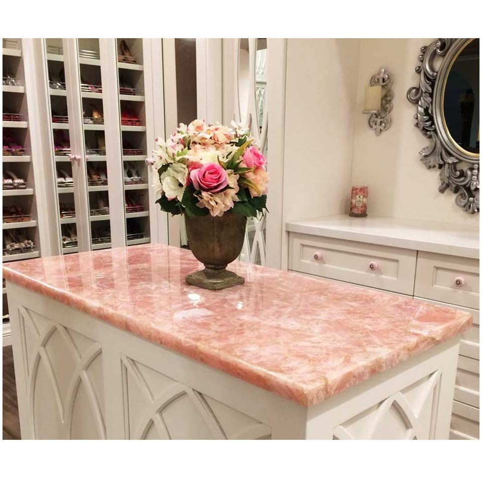 Luxury Rose Quartz Slab Stone White Stone Countertop for Kitchen Table Top Vanitytop Lighth Granite Decoration Sale Edge Flat