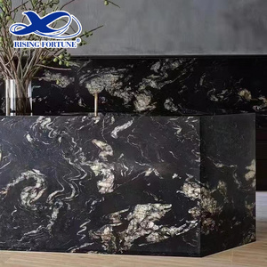 Interior Decoration Luxury Stone  Black Sea Wave Titanium Cosmic Black Granite Slab For Kitchen Island Top and Countertop Prefab