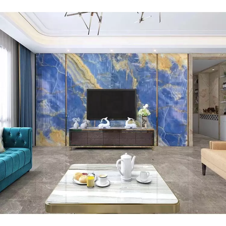 Luxury Translucent Marble Price Backlit Natural Stone Panel Blue Onyx Marble Slab for Countertop Home Decoration