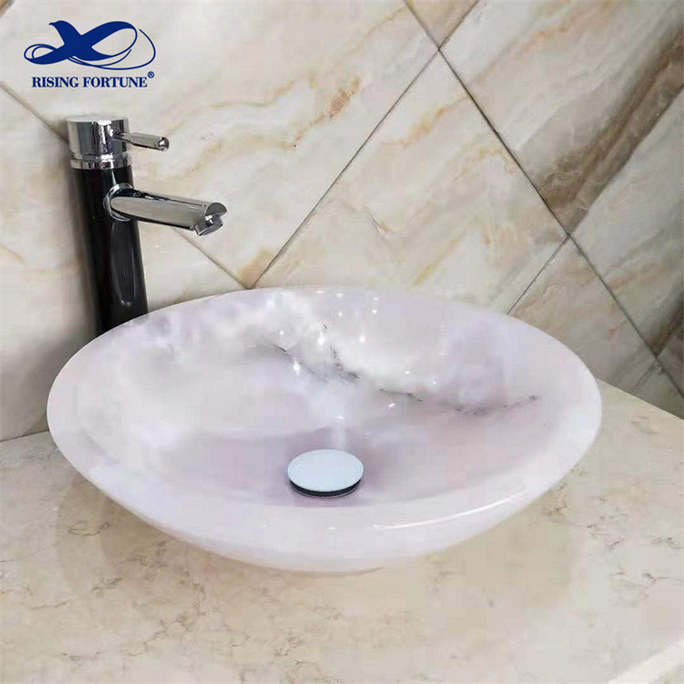 Luxury Pink Onyx Marble Bathroom Vessel Washing Basin Sink Wholesaler Onyx Bowl Sink for Hotel