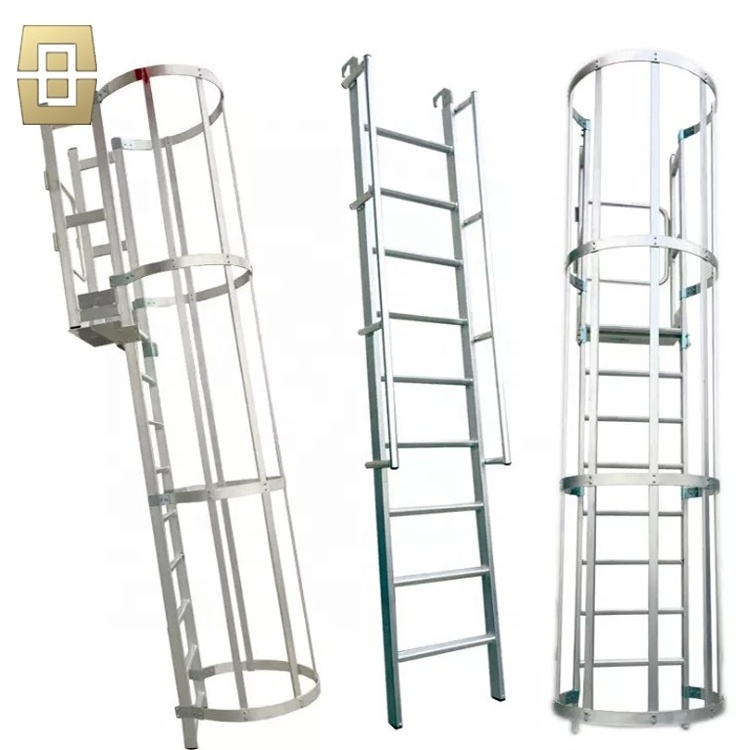 High quality vertical fixed access fiberglass carbon steel climb ladder safety cage ladder with handrail for fall protection