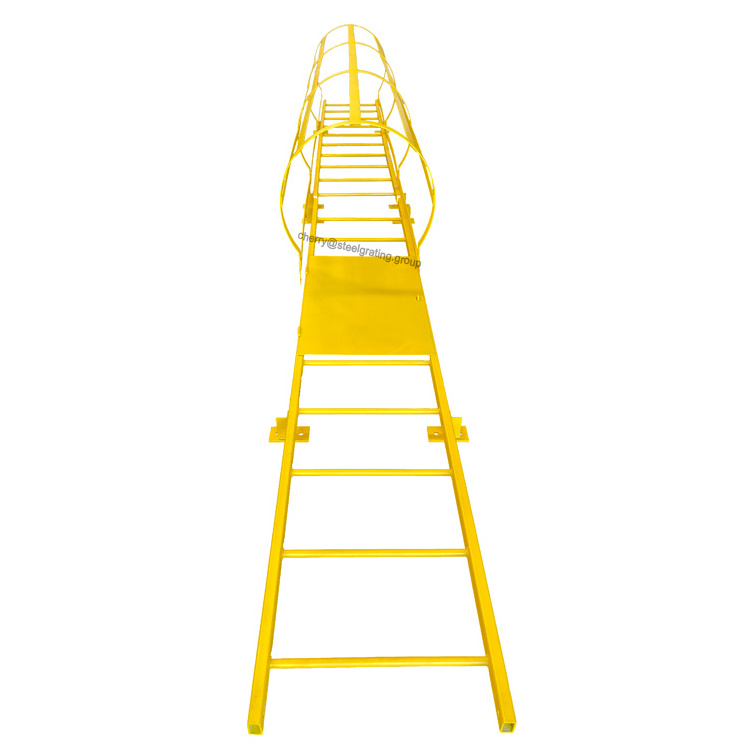 High quality vertical fixed access fiberglass carbon steel climb ladder safety cage ladder with handrail for fall protection