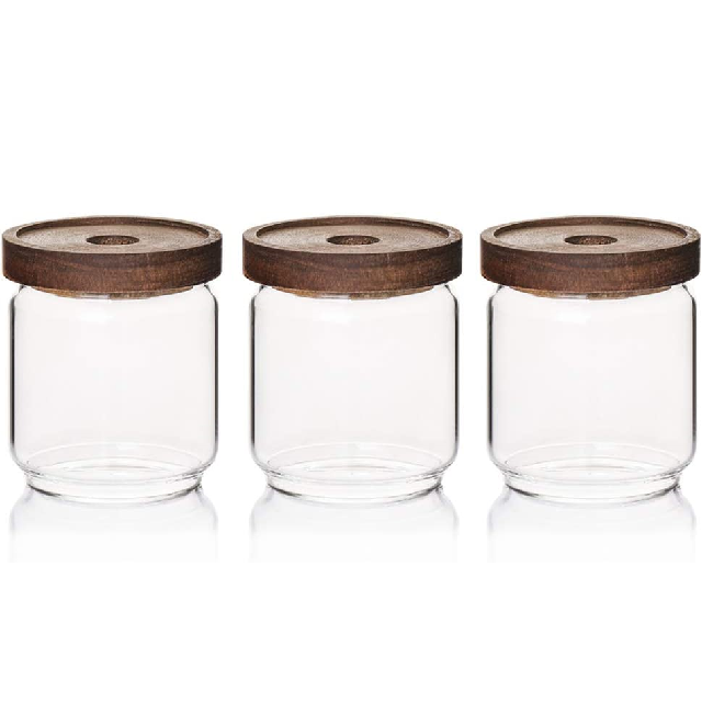 Hot selling canister set and canister filter Premium glass jar with wooden lid handcrafted storage box with mango wood lids