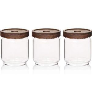 Hot selling canister set and canister filter Premium glass jar with wooden lid handcrafted storage box with mango wood lids