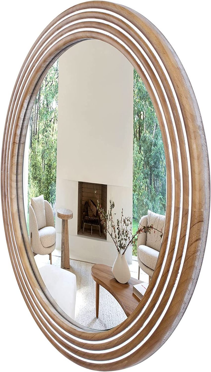 Amazon selling Modern stylish Natural wood wall mount living room decor mirrors new arrival Round Wall Mirrors Decorative Wood