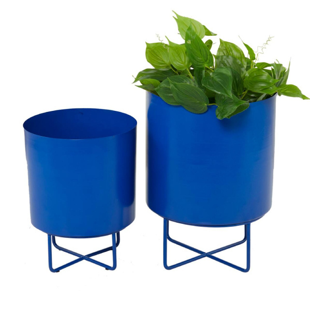 High Quality Blue Metal Floor Planter Quality Grade Decorative Metal Planter Flower Pot Bulk Supplies From Indian Exporter