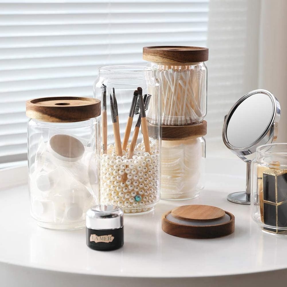 Hot selling canister set and canister filter Premium glass jar with wooden lid handcrafted storage box with mango wood lids