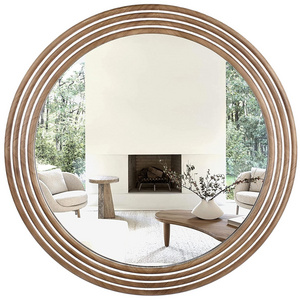 Amazon selling Modern stylish Natural wood wall mount living room decor mirrors new arrival Round Wall Mirrors Decorative Wood