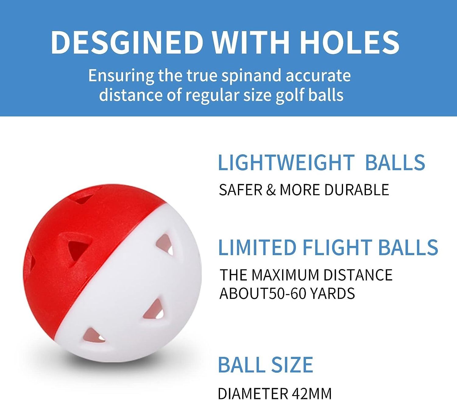 RL 42mm Practice Golf Balls, Hollow Airflow Limited Flight Mini Golf Balls for Indoor & Outdoor