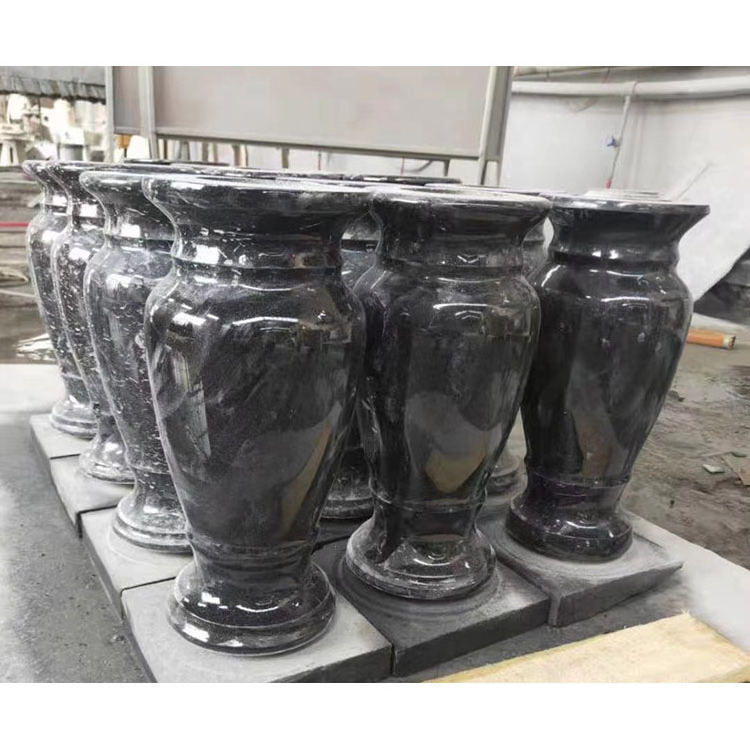 China natural black marble granite flower engraved headstone memorial cemetery stone vases for graves