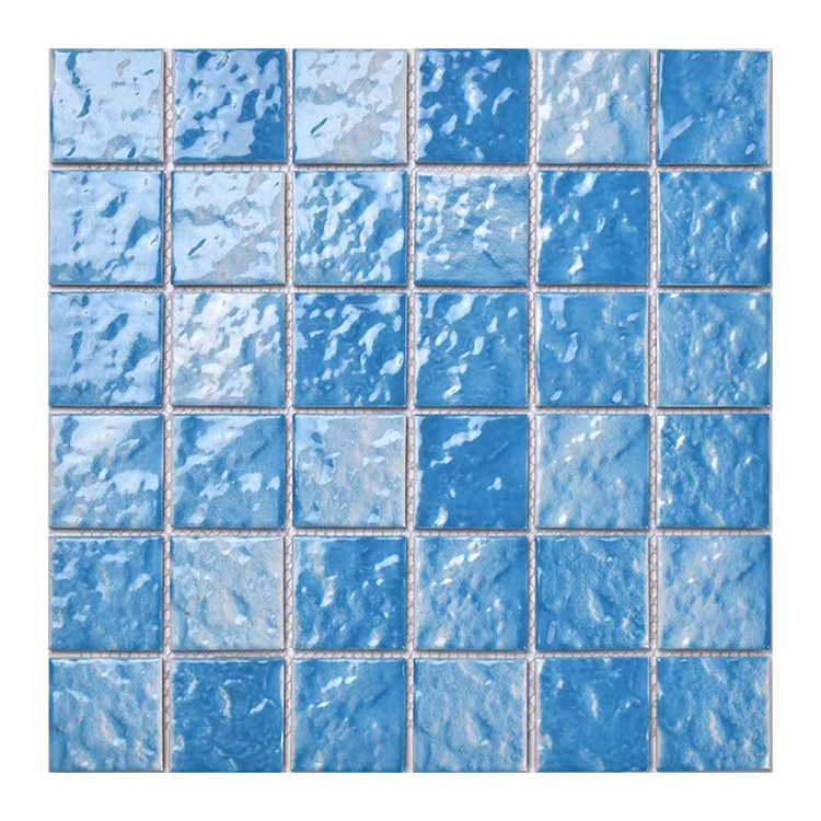 Factory price square sky blue ceramic glass mosaic tile for swimming pool