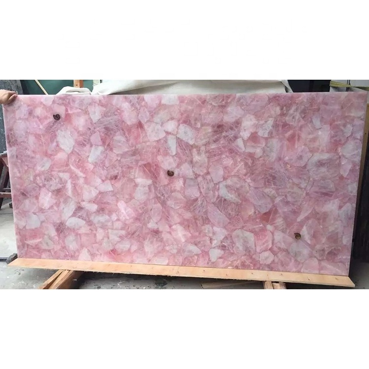 Luxury internal backlit large pink rose quartz crystal slab for countertop