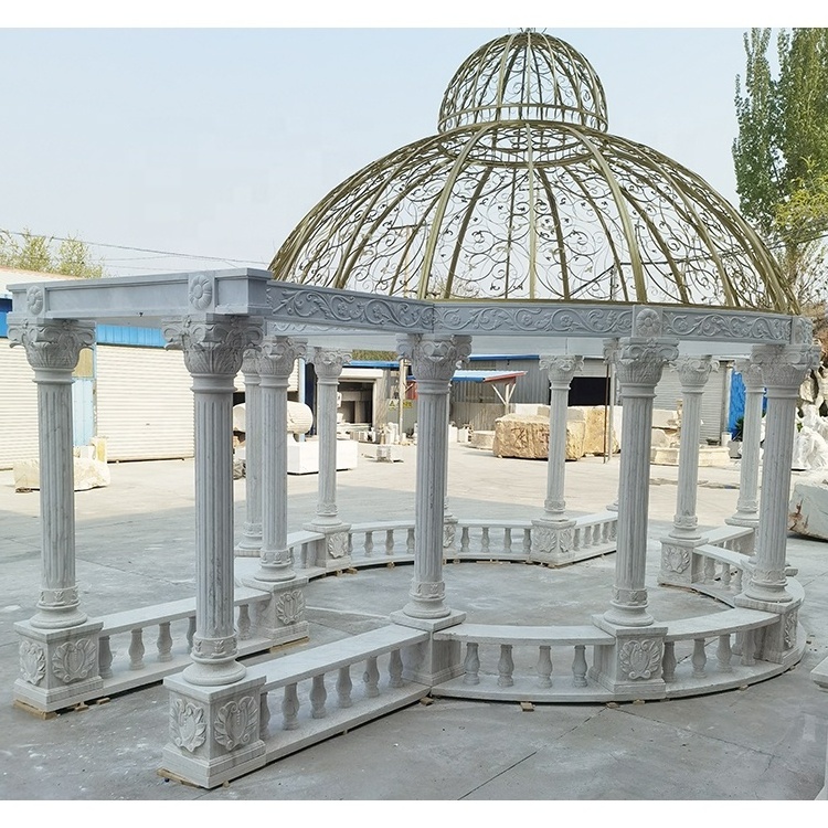 Outdoor metal roof marble stone sculpture garden dome gazebo