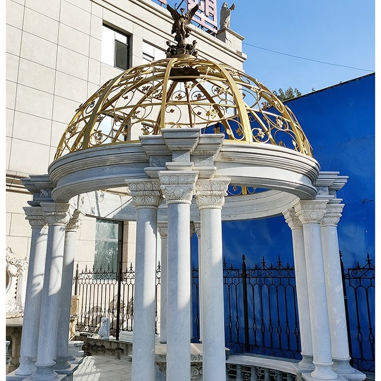 Outdoor metal roof marble stone sculpture garden dome gazebo