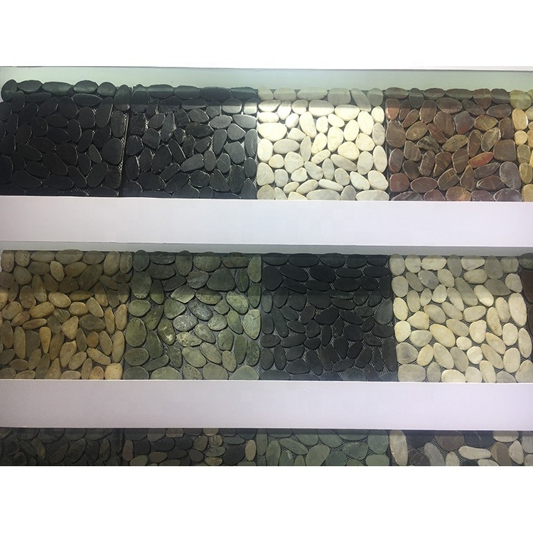 Landscaping garden outdoor floor river rock mosaic flat pebbles tile