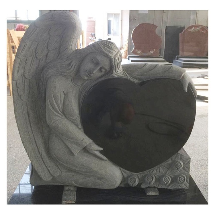 Factory price granite engraving monuments cemetery winged angel statue