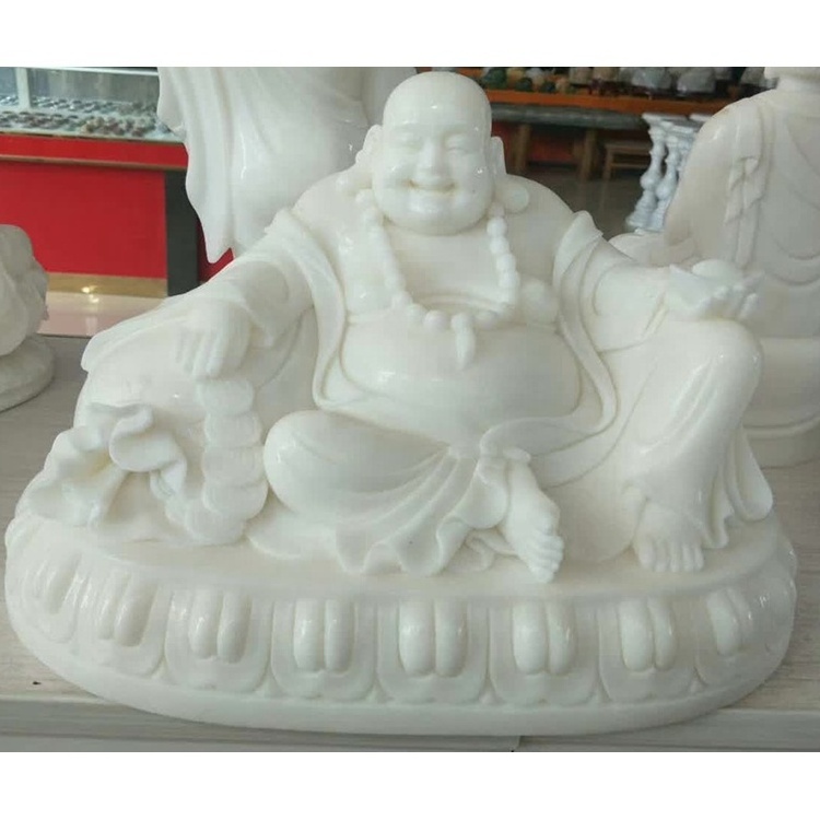 Wholesale religious crafts figurines white onyx laughing buddha statue