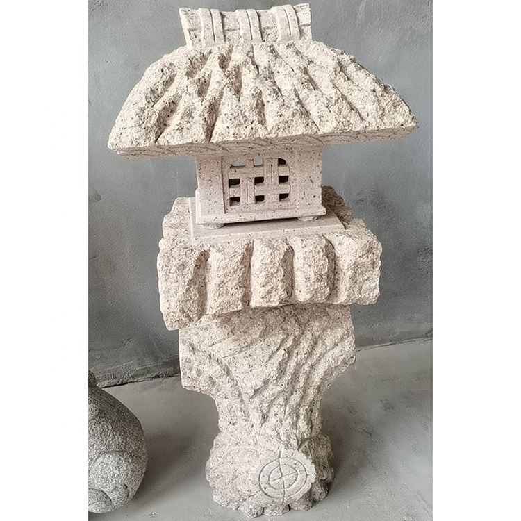 Japanese outdoor garden floor sculpture carving stone granite lantern