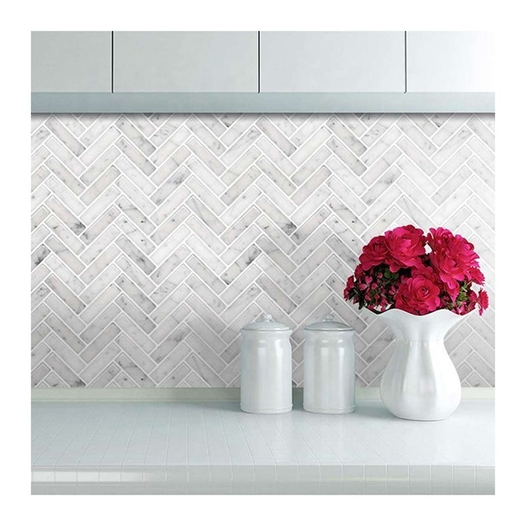 Herringbone marble stone mosaic tile for bathroom wall and floor kitchen backsplash