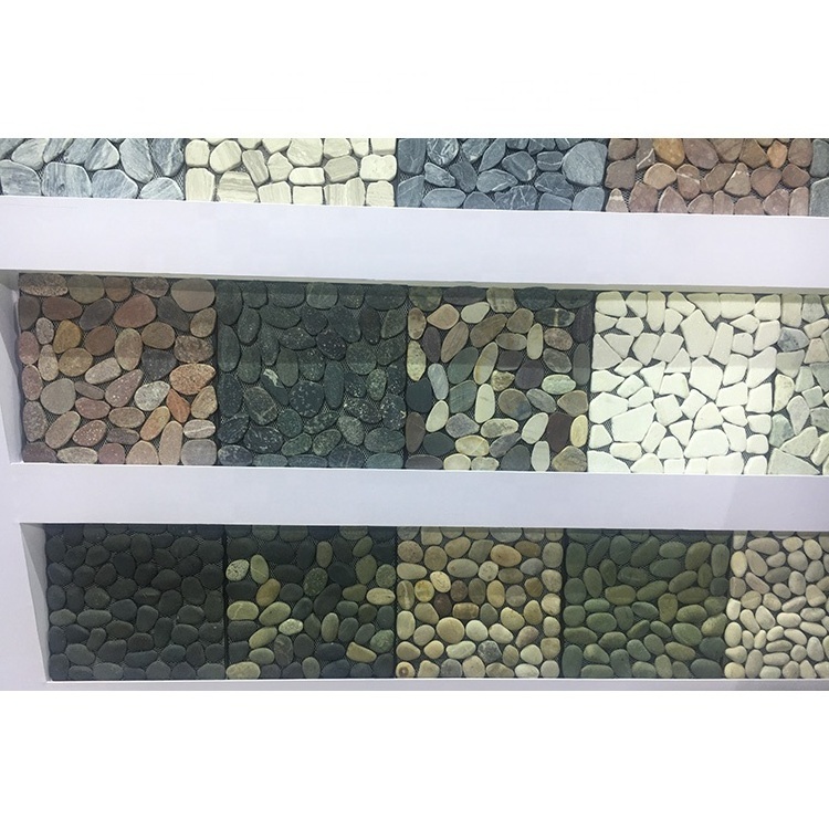 Landscaping garden outdoor floor river rock mosaic flat pebbles tile