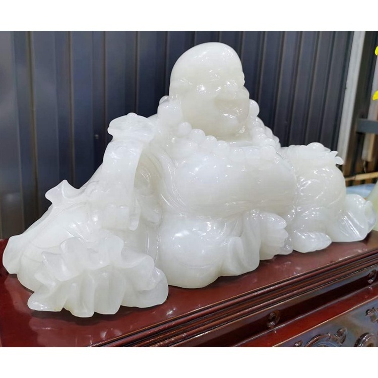 Wholesale religious crafts figurines white onyx laughing buddha statue