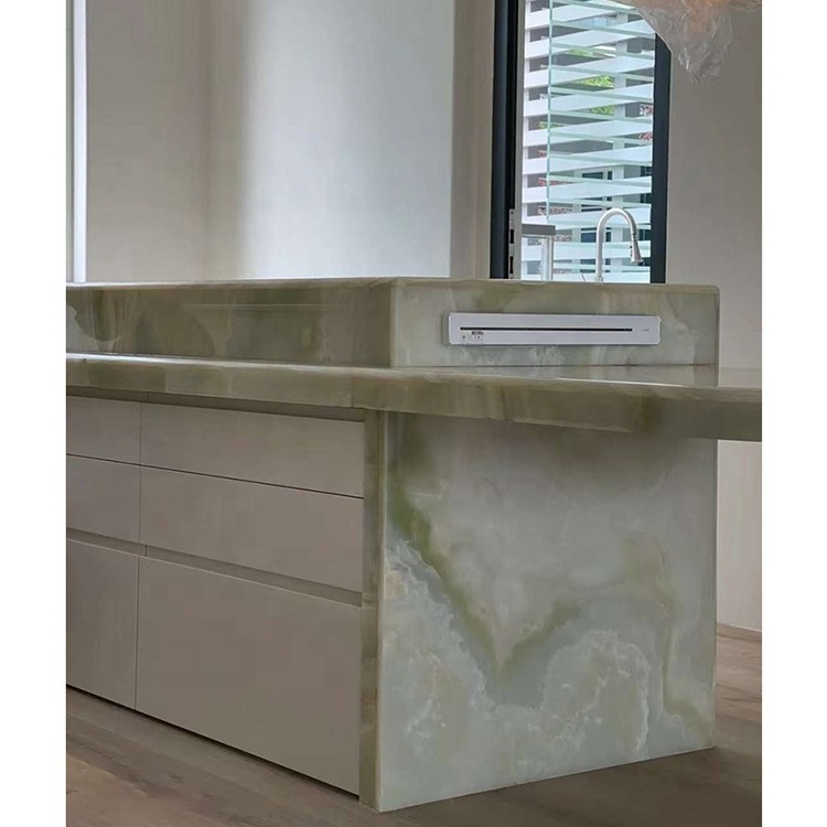 Transparent light green onyx marble slabs for kitchen island benchtop