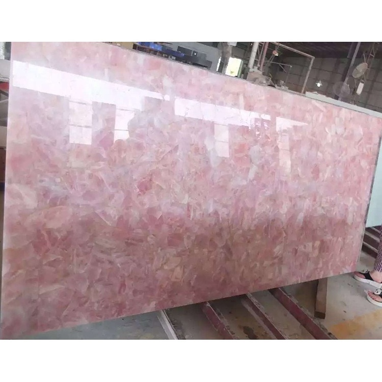 Luxury internal backlit large pink rose quartz crystal slab for countertop