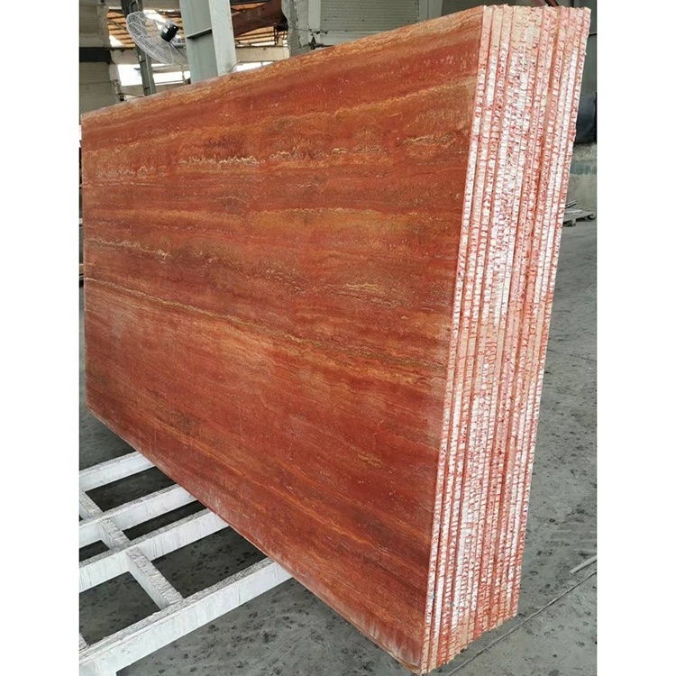 Wholesale price 1 cm red marble travertine honeycomb slab and tile