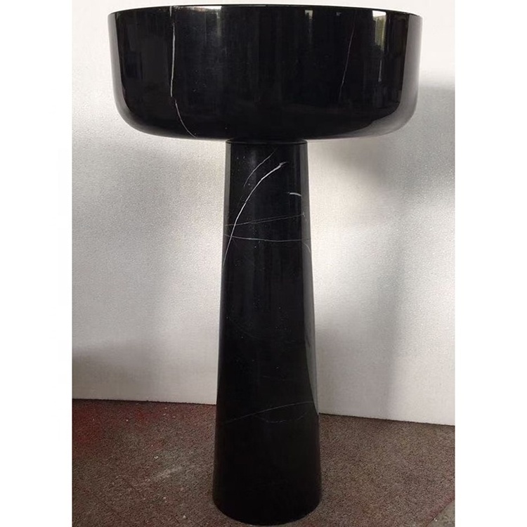 One piece wash basin bathroom stone black marquina marble full freestanding sink and pedestal