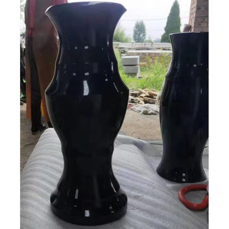 China natural black marble granite flower engraved headstone memorial cemetery stone vases for graves