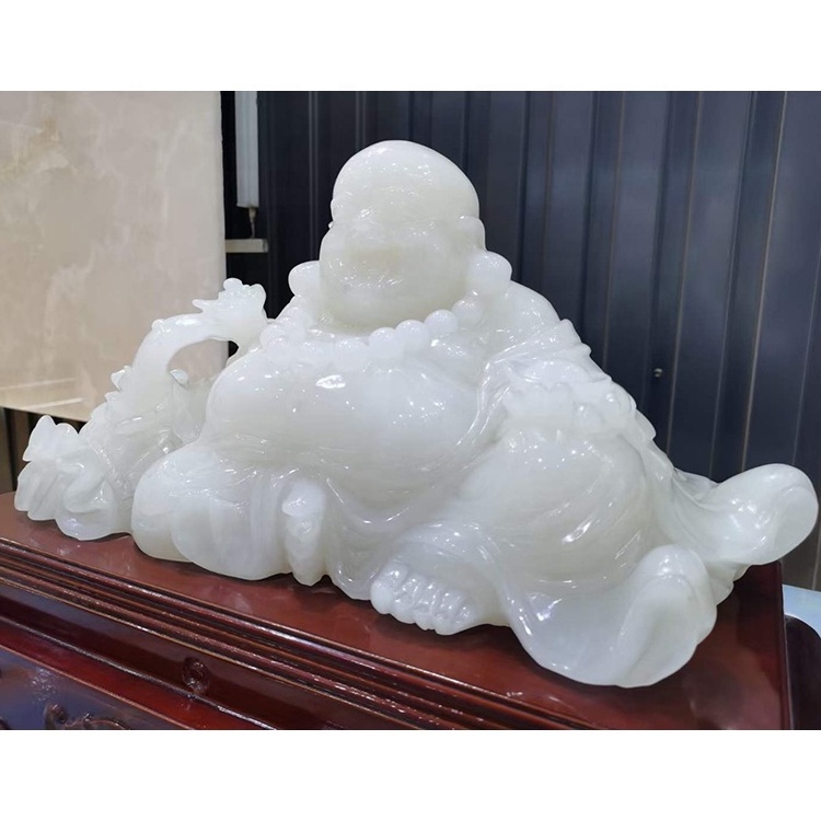 Wholesale religious crafts figurines white onyx laughing buddha statue