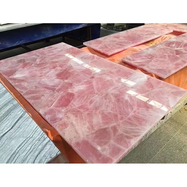 Luxury internal backlit large pink rose quartz crystal slab for countertop