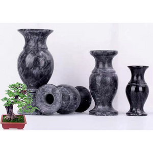 China natural black marble granite flower engraved headstone memorial cemetery stone vases for graves