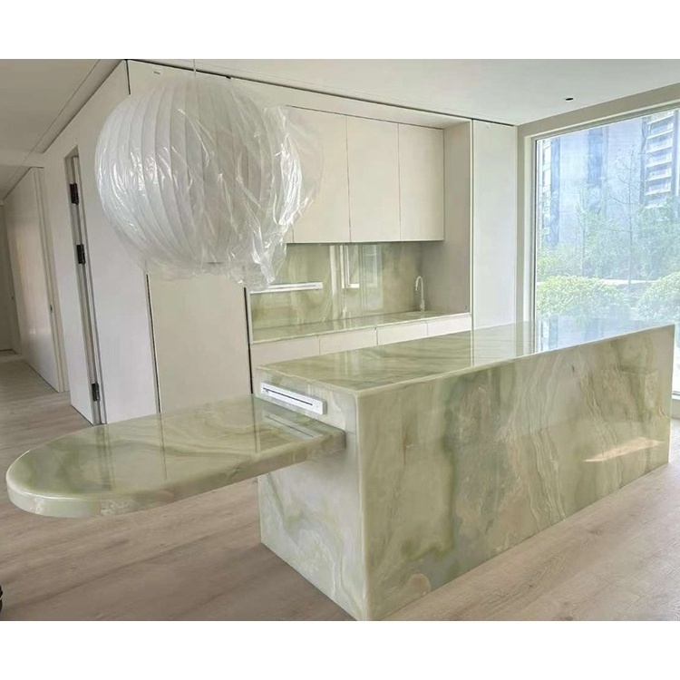 Transparent light green onyx marble slabs for kitchen island benchtop