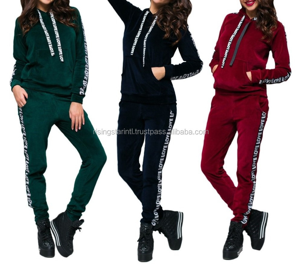 custom design wholesale girl sweat suit women track suit women tracksuits with logo straps