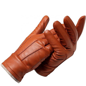 Wholesale price High quality Women Men Warm Winter Dressing Genuine Leather Glove Double Face Leather Glove