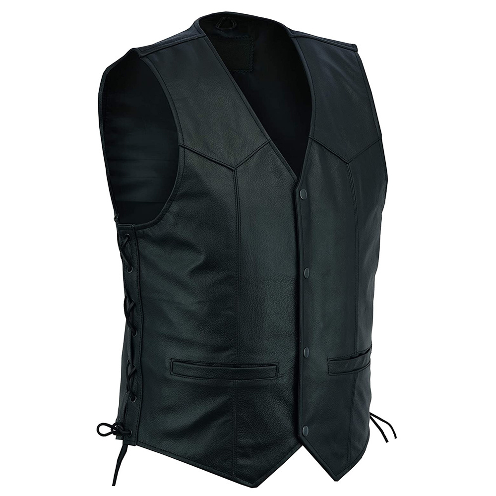 Hot style biker men genuine leather waist coat top quality real leather street bike vest High Quality Leather Men Vest