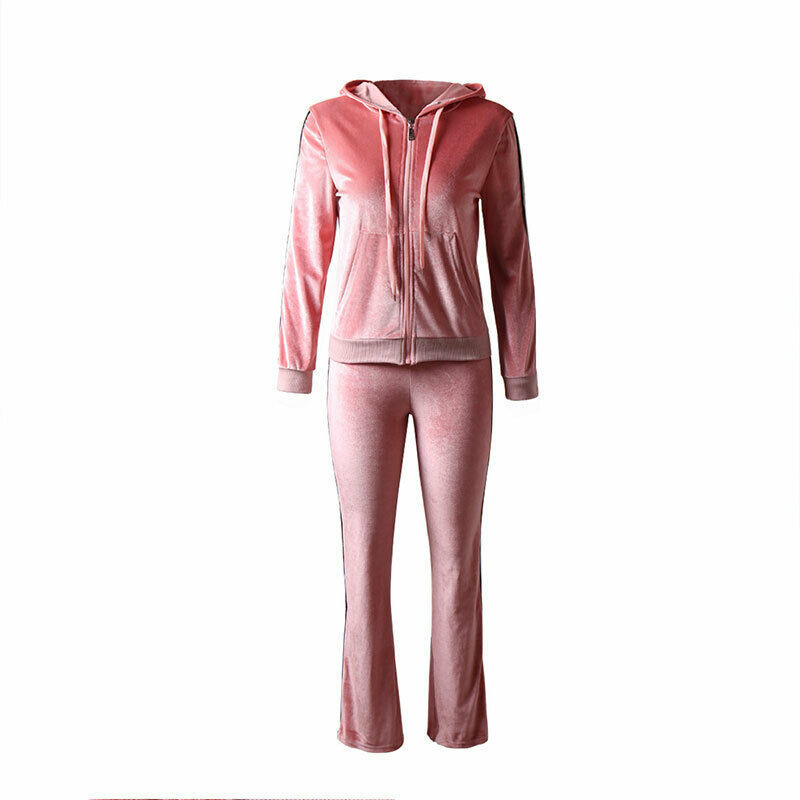 Slim fit velvet pink ladies custom tracksuit sweat suit