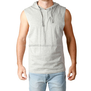 Wholesale Vest Gym Men's Sportswear 95% Bamboo Sleeveless Fitness Hood Tank Top Singlets