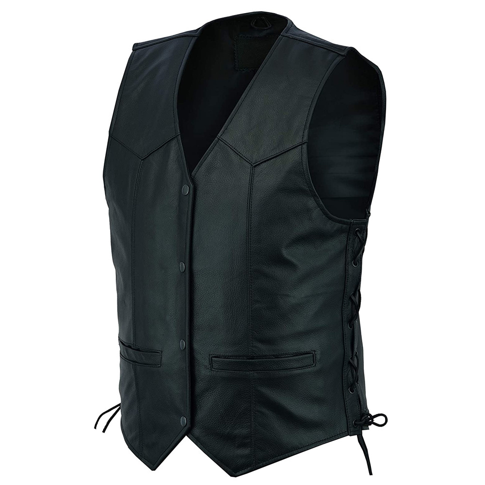 Hot style biker men genuine leather waist coat top quality real leather street bike vest High Quality Leather Men Vest