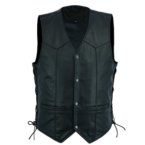 Hot style biker men genuine leather waist coat top quality real leather street bike vest High Quality Leather Men Vest