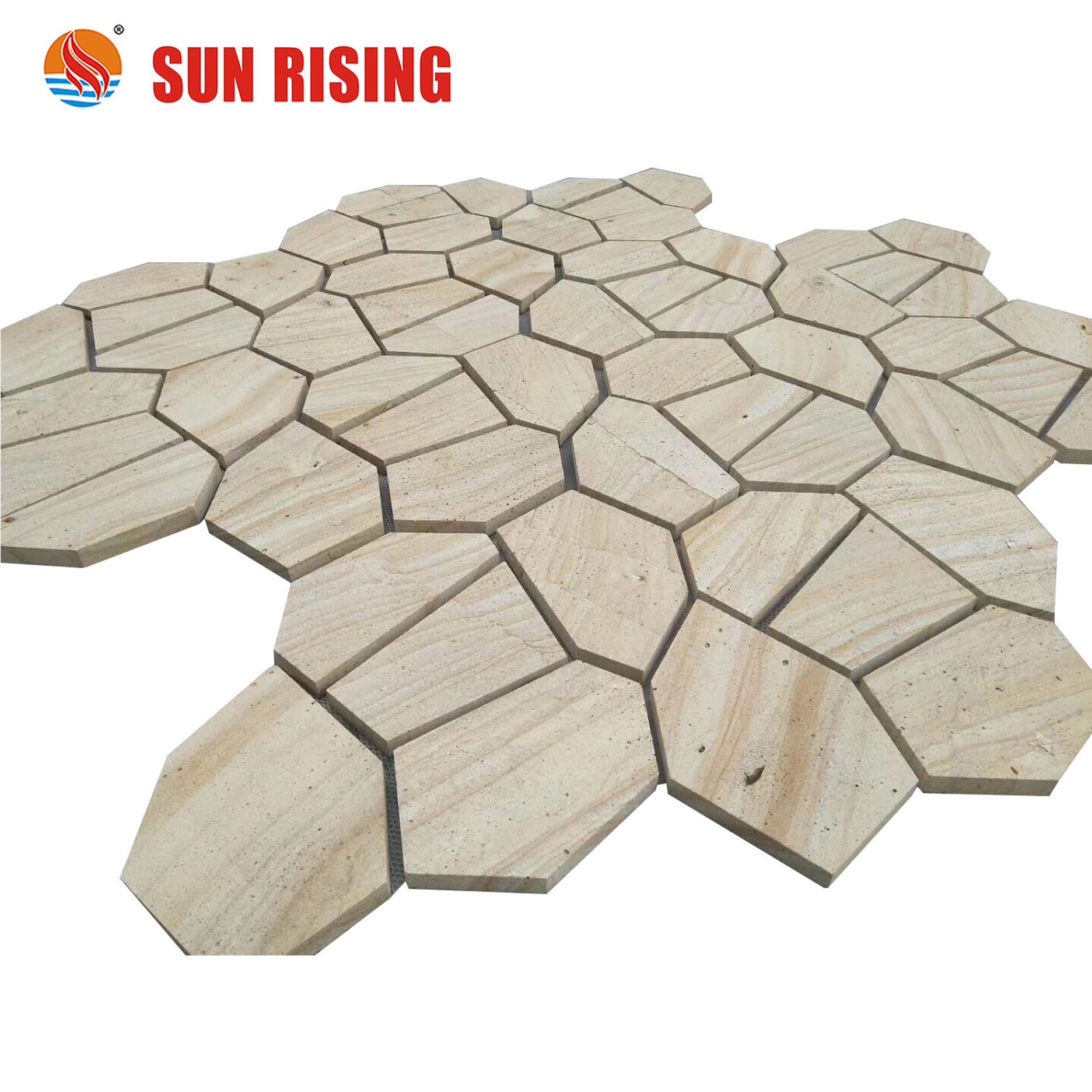 Yellow Wooden Sandstone Pavers On Mesh Sandstone Flagstone Mats Crazy Mesh Paving