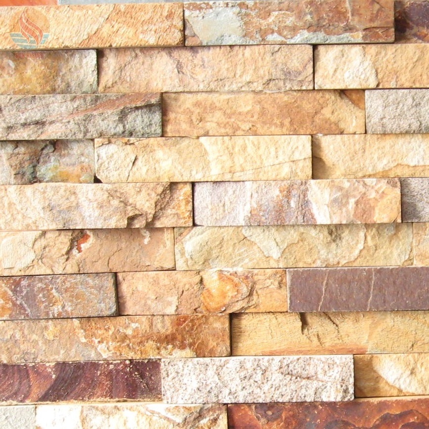 Exterior Wall Stone Tile Natural Golden Slate Stack Ledge Stone