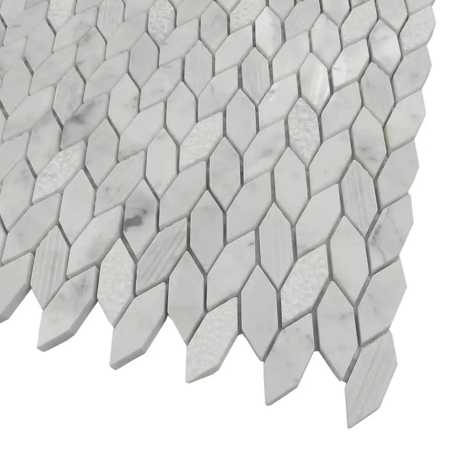 Customized Natural White Marble Diamond Pattern Carrara White Stone Mosaic Exterior Wall Building  Mosaic Marble