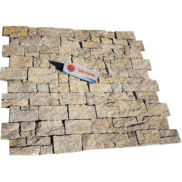 Factory Supply Exterior Decorative Wall Stone Yellow Granite Stone Cement Back Natural Culture Stone Veneer Tiles