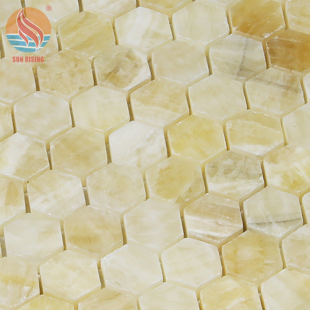 Fast Delivery Bathroom Flooring Tiles Honey Onyx  24X24 Tile Hexagon Marble 3D Mosaic Tiles Stone