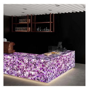 Backlit Purple Agate Slab  Semi-Precious Stones Table and Countertop For Decoration