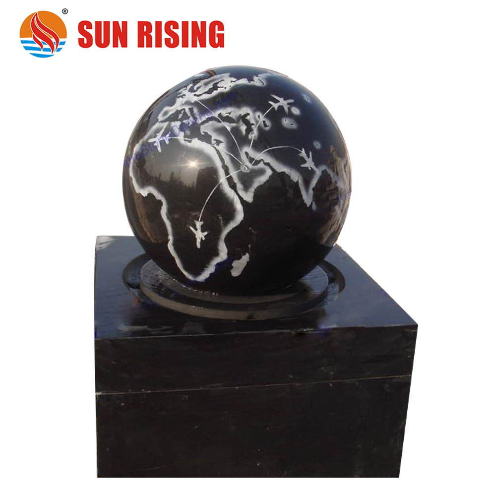 Floating Natural Black Granite Rolling Sphere Garden Water Fountain