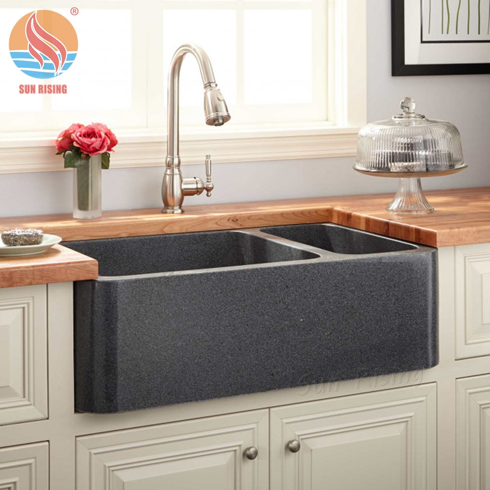 Hot sales Padang Grey Dark Black Stone Kitchen Washing Sink Farmhouse Stone Sinks